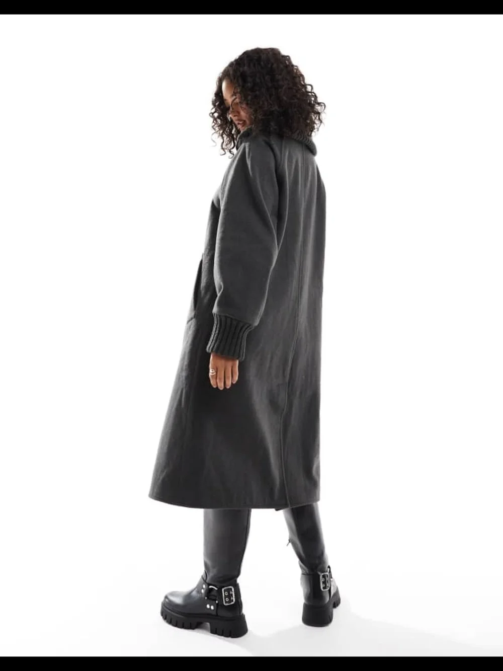 ASOS DESIGN knit collar longline coat in charcoal MEDIUM